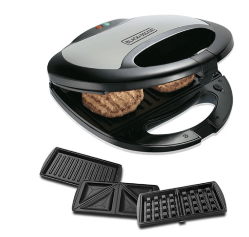 Black+Decker TS2090 750 Watt 3-in-1 Multiplate Sandwich, Grill and Waffle Maker | Cool Touch Body | Non-stick coated cooking plates | Thermostat Control | 2-year Warranty-(Black)